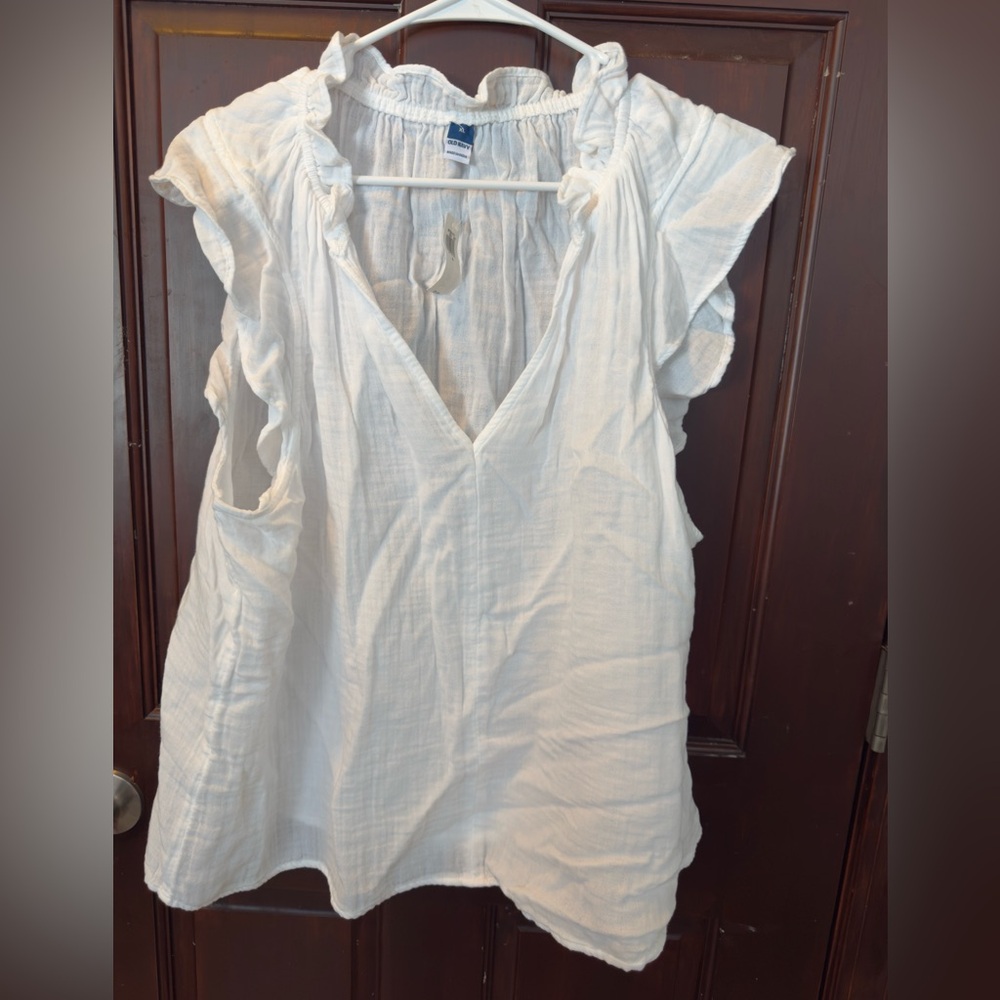 Old Navy White Ruffled Blouse